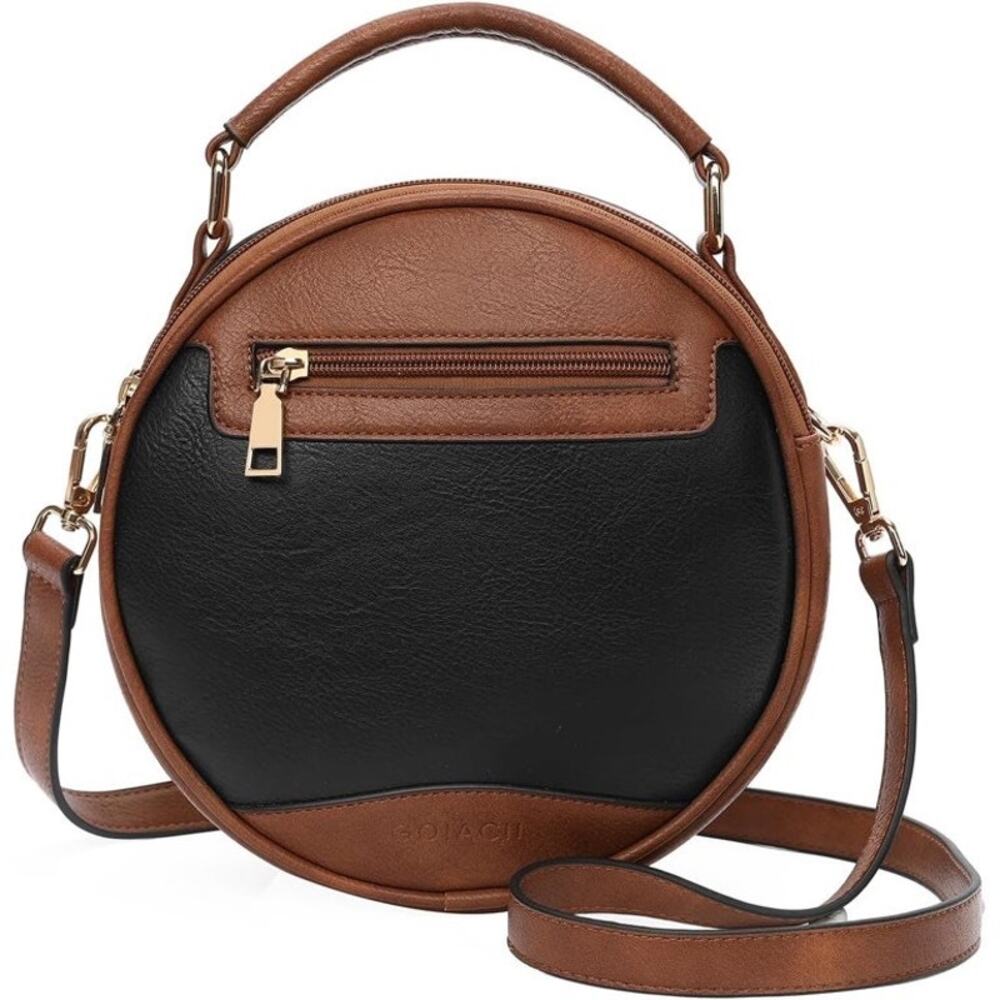 Top-Handle Crossbody Bag Soft Leather Trendy Purse Circle Handbags Small - Picture 2 of 6